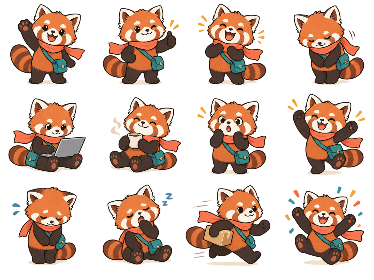 Original red panda sticker pack prepared for consistent cropping